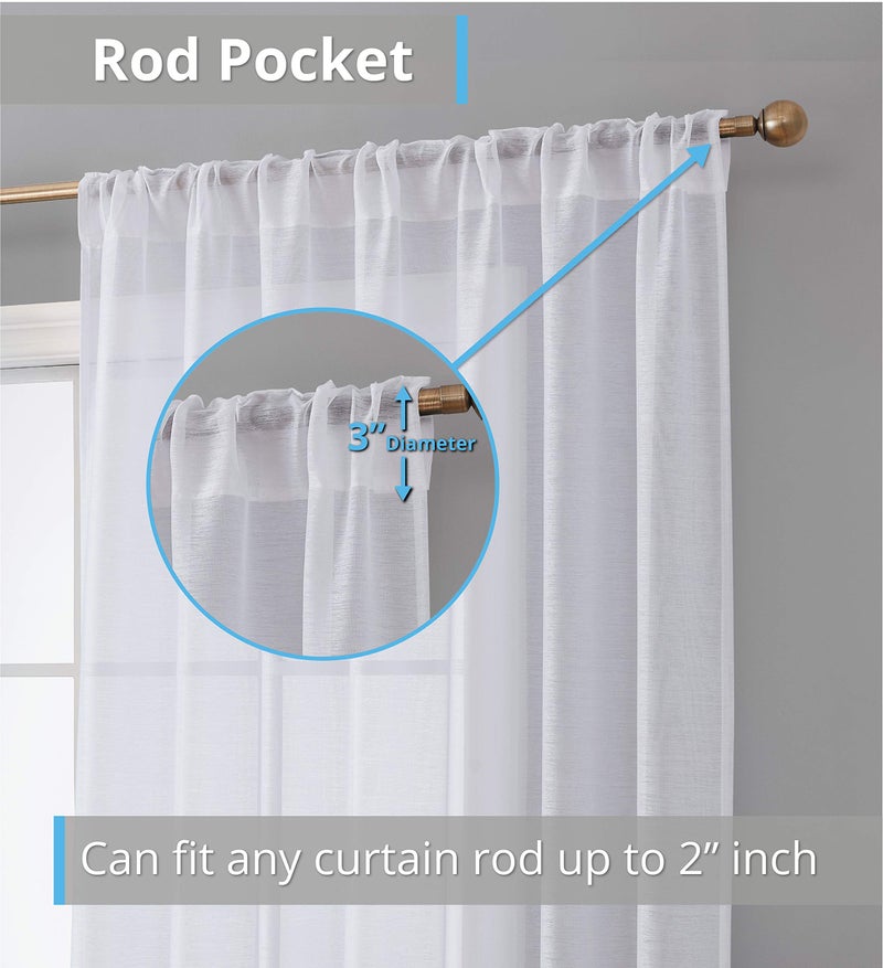 HLC.ME Lauren Semi Sheer Light Filtering Transparent Pocket Top & Back Tab Lightweight Short Window Curtains Drapery Panels Bedroom & Living Room, 2 Panels (54 x 63 Inch, White) - Image 3